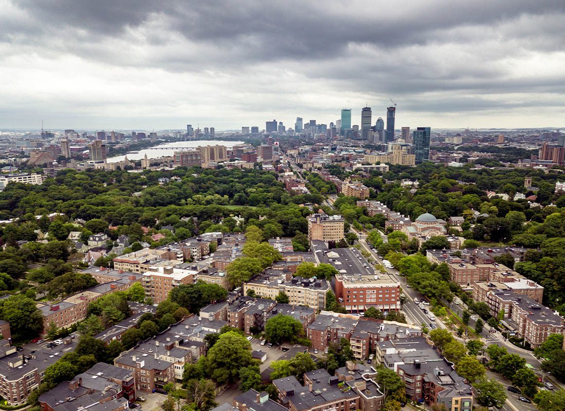 Attleboro, MA - Aerial View of Brookline Area With Boston Downtown Skyline in the Background in Boston, Massachusetts